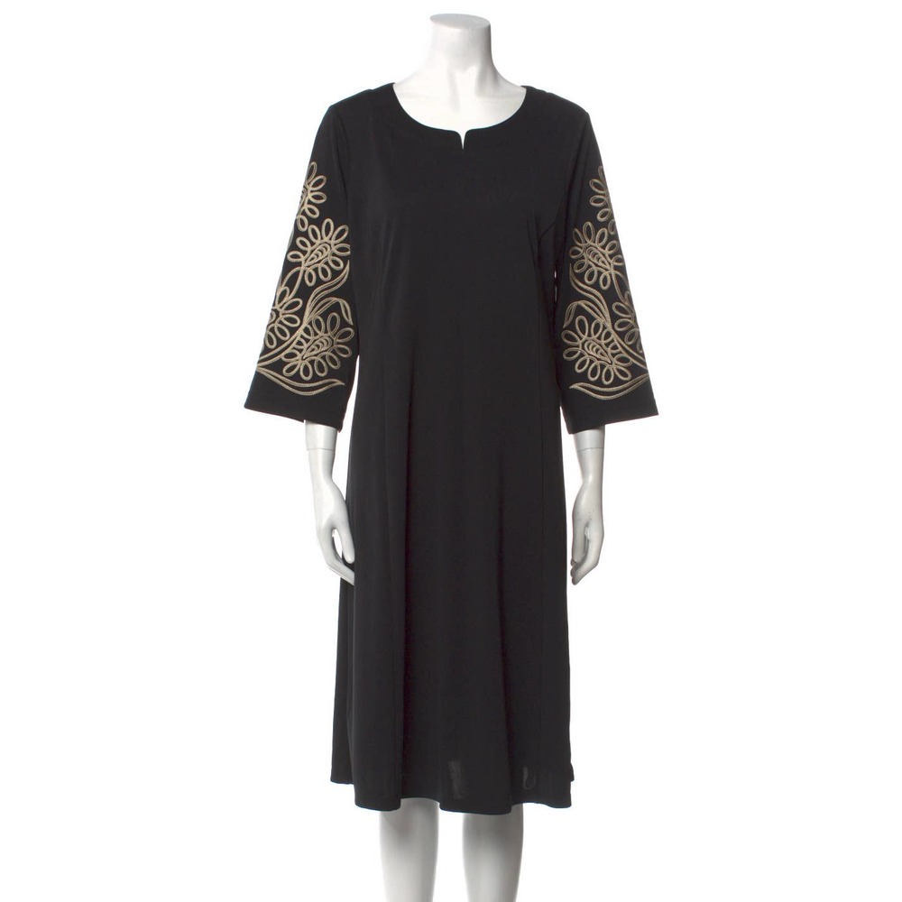 BOB MACKIE BLACK FORMAL DRESS WITH EMBROIDERED SLEEVES WOMEN SIZE LARGE